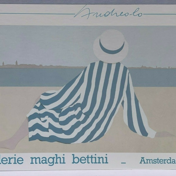 In Search Of: vintage print by Aldo Andreolo ft. Lady on Serene Beach - Picture 1 of 4